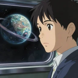 passenger on a passenger spacecraft looking out the window at an alien planet, kyoto animation still, finely illustrated face, intricately detailed features, digital painting, makoto shinkai, painted by ilya kuvshinov and katsura masakazu and alphonse mucha and satoshi kon
