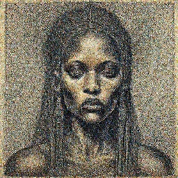Afrofuturism detailed aesthetic horror portrait painting titled 'Face of grief' description 'Order of the occult zulu princess' portrait, character design, worn, dark, extremely high detail, photo realistic, pen and ink, intricate line drawing by Jamie Hewlett and Egon Schiele