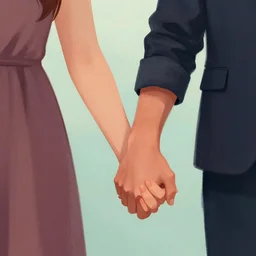 illustration of two lovers holding hand, artstation, deviantart, endless love,  stylistic digital painting
