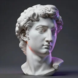 3 d render of a renaissance sculpture head, with neon art, hyper detailed