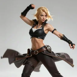 An epic fantasy comic book style portrait painting of an athletic blonde female thief dancing, unreal 5, DAZ, hyperrealistic, octane render, cosplay, RPG portrait, dynamic lighting