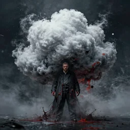 walter white, splatter paint, dreamy, cloudcore hostile, dark fantasy