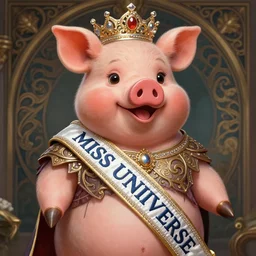 miss piggy as miss universe, 8 k, deep focus, d & d, fantasy, intricate, elegant, highly detailed, digital painting, artstation, concept art, matte, sharp focus, illustration, hearthstone, art by artgerm and greg rutkowski and alphonse mucha