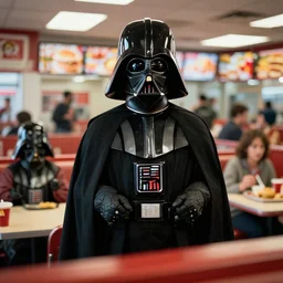 crowd of darth vader in a fast food restaurant