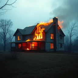 bad weather, ultrahd, ultra sharp, hyper detailed, 8 k, shot on 3 5 mm film camera, smooth sharp focus, realism, tumblr aesthetic, a photograph of a house burning down aesthetic, during golden hour,