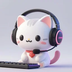 a 3 d render of a kitty cat emoji wearing a gaming headset