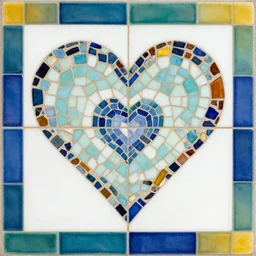 hearts. mosaic. fractalized ceramic tile. square solid color border.