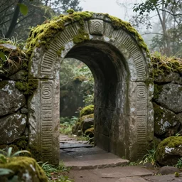 stone stargate, mossy, portal to another world