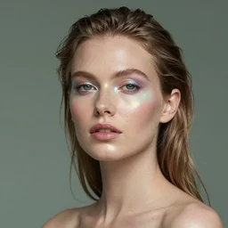 portrait of a woman inspired by lois van baarle, iridescent, nature, light make - up