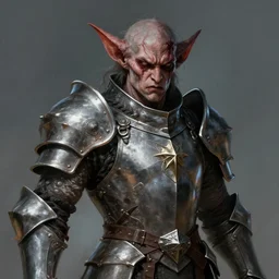portrait of a kobold paladin in fullmetal plate, with deep pain and trauma, tormented look, d & d character portrait, by peter mohrbacher, digital art, trending on artstation