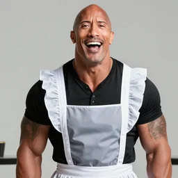 Dwayne Johnson in a maid outfit laughing