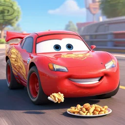lightning mcqueen in cars 3 movie trying to eat food