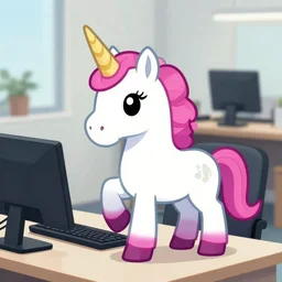unicorn working in an office