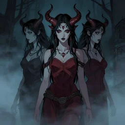 portrait of erinyes demon, misty night, beautiful! coherent! by brom! deep colors, strong lines, high contrast