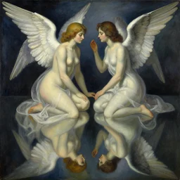 life and death, angels & demons, by remedios varo, reflection, symbolist, soft colors, dramatic lighting, smooth, sharp focus, extremely detailed, aesthetically pleasing composition