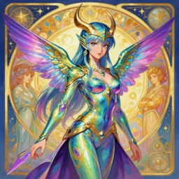 A cyborg prismatic hummingbird anime waifu as the ultimate tyrant emperor of the universe. Trending on ArtStation Trending on Pixiv. A vibrant digital oil painting. A highly detailed sci-fi fantasy character illustration by Wayne Reynolds and Charles Monet and Gustave Dore and Carl Critchlow and Bram Sels and Alphonse Mucha.