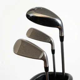 lacquered golf club set, high detail macro photography, isolated on a pure white background, centered, entire object in frame, sharp focus, soft studio lighting