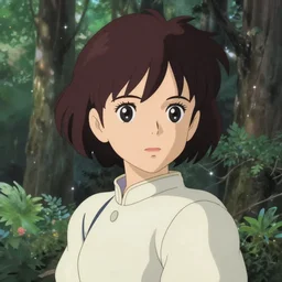anime art full body portrait character nausicaa by hayao miyazaki concept art, anime key visual of elegant young female, short brown hair and large eyes, finely detailed perfect face delicate features directed gaze, forest background, trending on pixiv fanbox, studio ghibli, extremely high quality artwork by kushart krenz cute sparkling eyes
