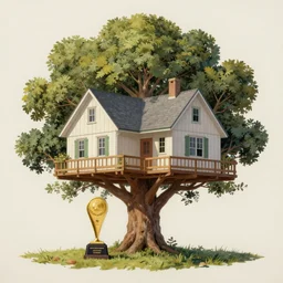 highly detailed painting of beautiful farm house on a tall tree, award winning masterpiece art, hyper realistic, concept art, 8 k detail post - processing