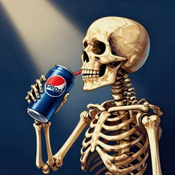 , skeleton drinking pepsi, sharp lines, digital, artstation, profile picture, colored in