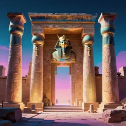 neon ancient egyptian ruins, digital art, retrowave art, trending on art station