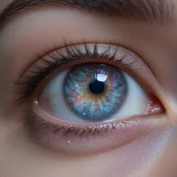 galaxy reflecting in a human eye, macro photo, studio lighting