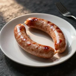 photorealistic, half fish half sausage on a plate. sausage with the fins of a fish