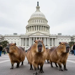 Photo of capybaras marching toward the United States Capitol, reuters