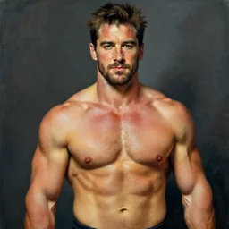 candid portrait of Bodybuilder Colin Farrell as Bruce Wayne by Andrew Wyeth