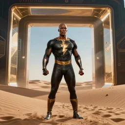 black adam in the middle of the desert, with evershifting room, dynamic lighting, fantasy concept art, trending on art station, stunning visuals, creative, cinematic, ultra detailed