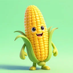 pixar corn on the cob concept character, with a happy face smiling