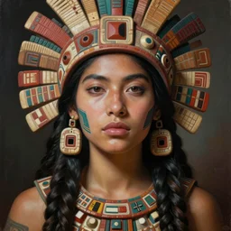 beautiful aztec inca woman half - length portrait by eddie mendoza hyperrealism expressive eyes cyborgess checkmates symmetrical very very detailed