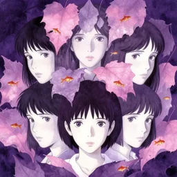 portrait, nightmare anomalies, leaves with goldfish by miyazaki, violet and pink and white palette, illustration, kenneth blom, mental alchemy, james jean, pablo amaringo, naudline pierre, contemporary art, hyper detailed
