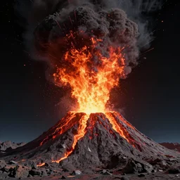 3d render of a volcanic eruption flowing and flying through interstellar deep space in the art style of James Jean, very James Jean style, octane render