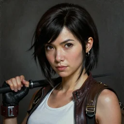 Tifa Lockhart portrait, atmospheric lighting, painted, intricate, ultra detailed by Rembrandt