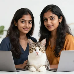 mix of beautiful sri lankan female as a cat, perfect faces, tech company, very coherent and colorful high contrast art, artstation, deviantart, digital art