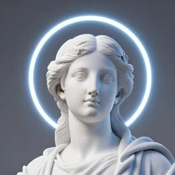 a 3 d neon circle around the head of a renaissance statue, planetary ring, 3 d render, black background, ray tracing, 8 k resolution, sharp focus, very detailed, hyper realistic