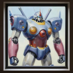 view through window, an intricate oil painting of a giant anime robot with rounded and circular parts by steve henderson and greg rutkowski