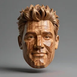 A wearable wooden mask of Gordon Ramsay\'s face, 3D render, studio lighting