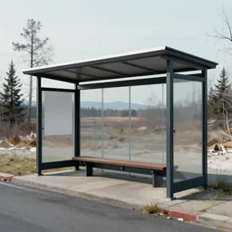 concept art of a bus stop for the far north in style of marc simonetti