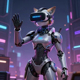 neosvr!!! virtual reality metaverse engine, unity render, trending on artstation, by android jones, by beeple!!!, furry, anime, robot, cyberpunk, synthwave, darksynth
