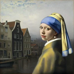high - quality painting of the city of amsterdam during the 1 7 th century by johannes vermeer, very detailed, peaceful, oil on canvas