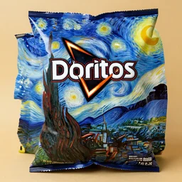 a bag of Doritos painted in the style of Van Gogh