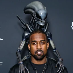 kanye with a facehugger from alien on his head