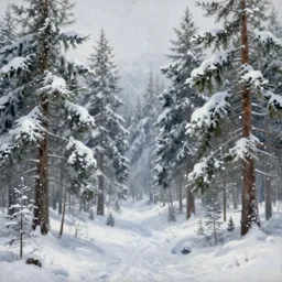 surreal coniferous forest taiga blizzard, extremely detailed oil painting, unreal 5 render, rhads, sargent and leyendecker, savrasov levitan polenov, bruce pennington, studio ghibli, tim hildebrandt, digital art, landscape painting, octane render, beautiful composition, trending on artstation, award winning photograph, masterpiece