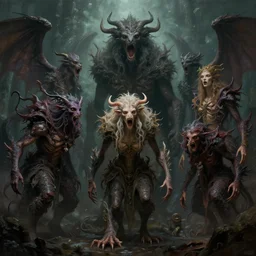 epic professional digital art of hungry mystical creatures, moody atmospheric lighting, painted, intricate, detailed, foreboding, by leesha hannigan, wayne haag, reyna rochin, ignacio fernandez rios, mark ryden, iris van herpen,, epic, stunning, gorgeous, much wow, cinematic, masterpiece.