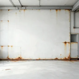 an abandoned, white, rusting high tech office virtual background