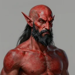 uper body portrait of a male tiefling with red skin and black beard, highly detailed, ray tracing, digital painting, artstation, concept art, smooth, sharp focus, illustration