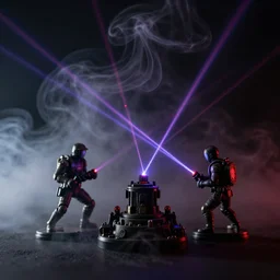 smoke bodies, lasers, darkness, macro, wide angle, elaborate, smoke, red dot, highly detailed, beautiful lighting