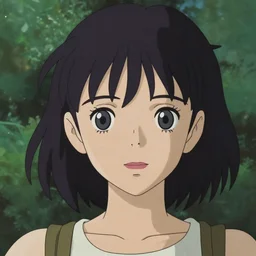 beautiful anime girl with black hair and bangs, fine details portrait, forest background, bokeh. anime masterpiece by Studio Ghibli. illustration, sharp high-quality anime illustration in style of Ghibli, Ilya Kuvshinov, Artgerm